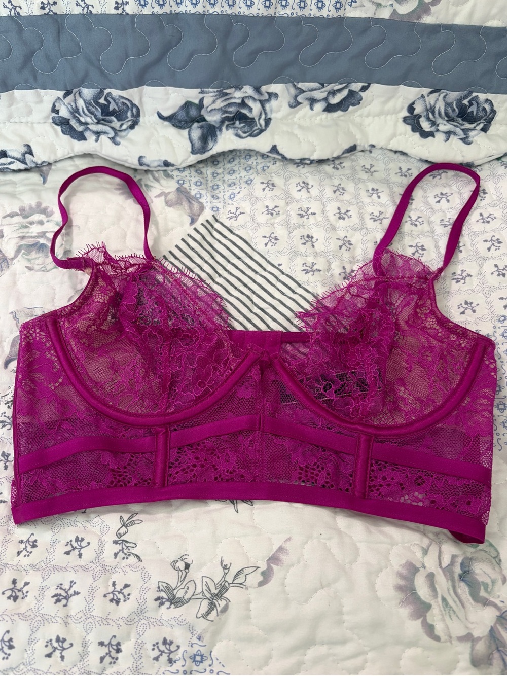 Victoria's Secret Magenta Lace Longline Bralette